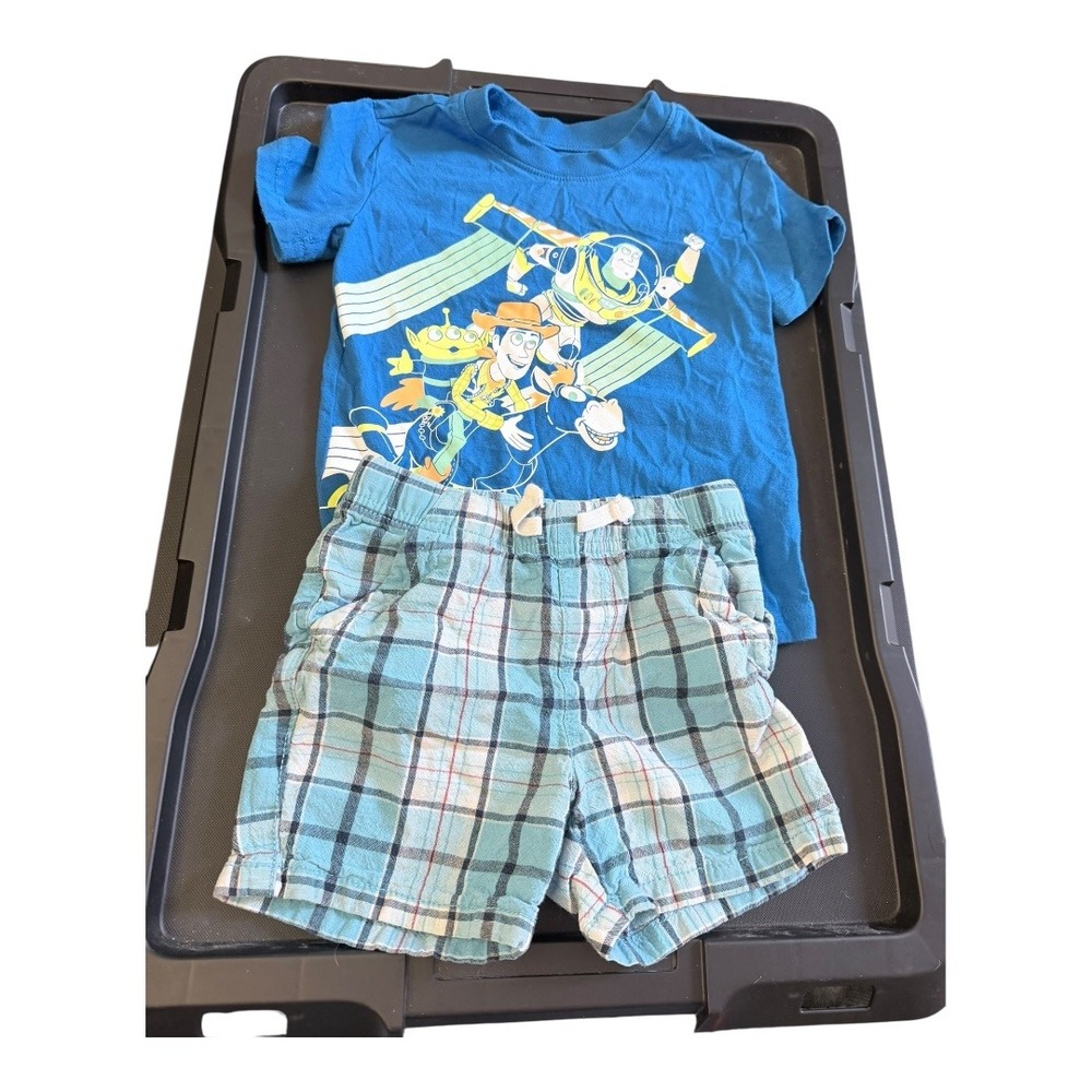 Disney Jumping Beans Toy‎ Story Woody Buzz T-Shirt and Plaid Shorts Set 2T Blue